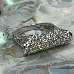 Diamond bar ring set in sterling silver